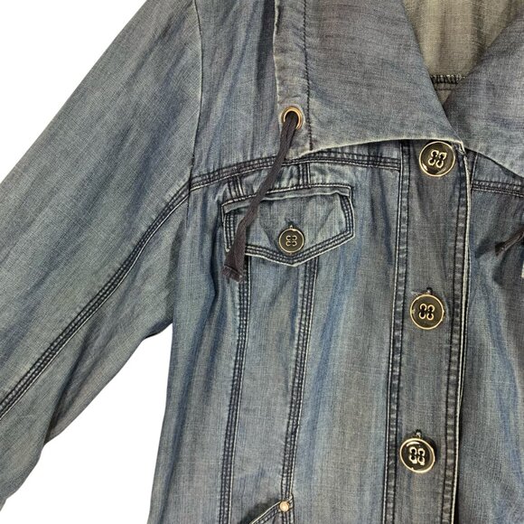 utility denim blue jean style jacket in Tencel  3/4 sleeve size 11 San Francisco - Picture 11 of 16